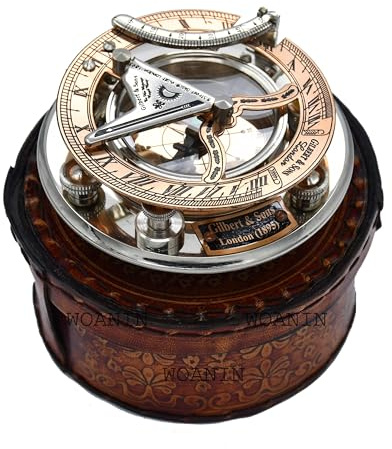 WOANIN Compass, Personalized Engraved Sundial Compass, Antique Brass & Copper Compass, Sundial Clock in Box Gift Sun Clock Vintage Gift (Silver & Copper)