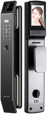 Fingeravtryck Dörrlås 3D Ansiktsigenkänning Smart Dörrlås med Kamera, Ytterdörr WiFi Digital Dörrlås för Ytterdörr, APP, Fingeravtryck