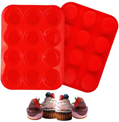 Bosmsaslad 2 Pezzi Teglia Muffin, 29.5×22×6.5cm Stampo Muffin Stampi SiliconeTeglia per Forno, Pirottini Silicone Rivestimento Antiaderente per, Cupcake, Brownie, Budino, Pasticceria