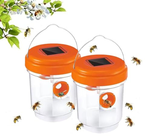 Cikiki Lot de 2 pièges à guêpes d'extérieur à suspendre à l'énergie solaire pour jardin, veste répulsive, pièges à abeilles de charpentier pour extérieur, terrasses, couloirs, cours, jardins