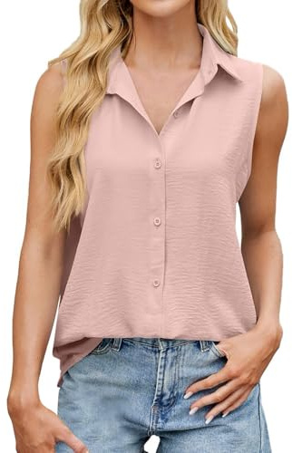 Canotta casual senza maniche, da donna, con bottoni, con scollo a V, traspirante, elegante, tinta unita, casual, da lavoro, leggera estiva