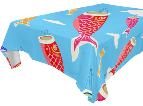 Burbuja Colorful Japanese Windsocks Tablecloth, Rectangle Table Cloth Anti-Wrinkle Thick Table Cover for Dining Kitchen Party Decoration, 60x120 in
