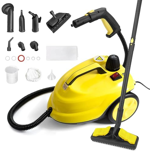 Nettoyeur Vapeur 2000W, Balai Vapeur Portable Pressurisé Polyvalent 5 Bars, Réservoir d'Eau 2L, Nettoyeur Vapeur à Main avec 15 Accessoires, Balai Vapeur pour Nettoyage, Tapis, Fenêtre, Rideau