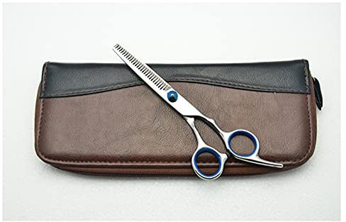 Juego de tijeras for cortar y entresacar el cabello con tornillo ajustable azul - Cuchillas afiladas de acero 440C con estuche for uso en salón y hogar(Thinning Add Case)