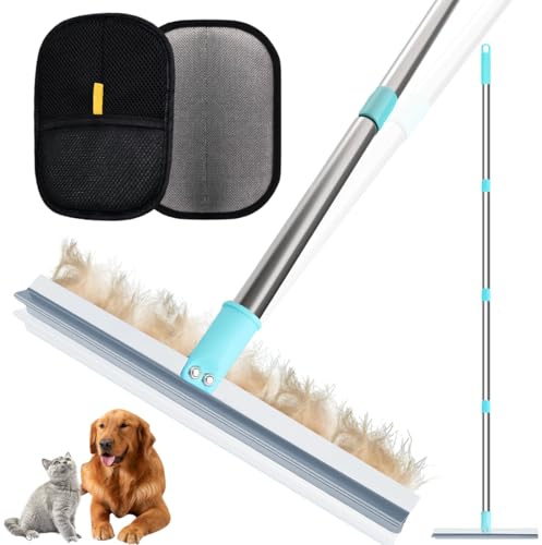 Duscdesp Carpet Rake with Pet Hair Removal Glove,Carpet Scraper Long Handle,Carpets Brush for Pet Hairs,Double Side Carpets Rake for Dog Cat Hair Remover