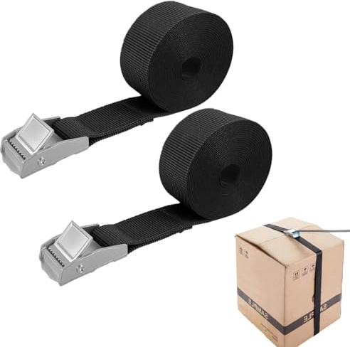2 Pcs Cinghie di Tensione, 2 M x 2 cm Cinghie di Tensione con Fibbia, Adatto per Moto, Auto, Portabiciclette, Trazione: 500kg / Pezzo (Nero)