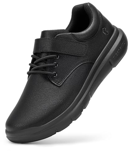 FitVille Mens Extra Wide Fit Diabetic Shoes with Adjustable Strap | Comfortable Casual Leather Walking Shoes, For Swollen Feet, Plantar Fasciitis