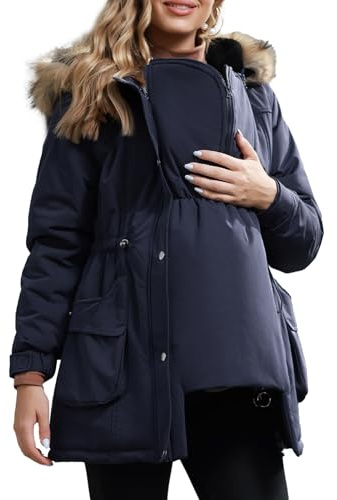 Maacie Maternity Winter Coats Fleece Lined Outwear Parka Jackets With Pockets Blue M