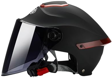 BOSERMEM Casco Abierto clásico, Medio Casco con Visera, Hebilla de 7 Secciones, Carcasa de 709abs combinada con Capa de amortiguación Eps(Negro Mate,Visera Negra)