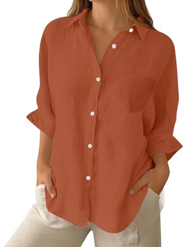 Blusa elegante para mujer, sin arrugas para negocios, blusa para mujer, sin planchado, camiseta básica, blusas para mujer, monocolor, tallas grandes, blusas con cuello informal., café, XL