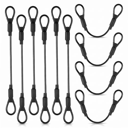 10 Pack Stainless Steel PVC Coated Safety Wire Rope, 5.9 Security Cable with Loops 3mm Diameter Braided Lanyard Cable Strap for Chain Lock