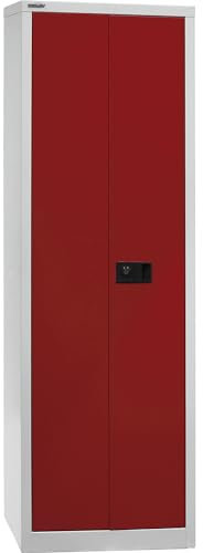 BISLEY Flügeltürenschrank Universal, 4 Fachböden, 5 OH, B 600 mm, Metall, 506 Korpus Lichtgrau, Fronten Kardinalrot, 40 x 60 x 195 cm