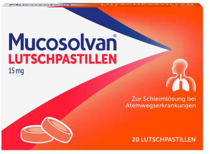 Mucosolvan® Lutschpastillen | 20 Stück | Hustenlöser bei Husten, festsitzendem Schleim & Bronchitis | Mit Ambroxol für schnelle Hustenlinderung | Praktische Einnahmeform | Mit Sofortwirkung