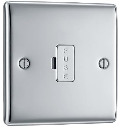 BG Electrical Unswitched Fused Spur Connection Unit, Double Pole, Raised and Slim Profile, Round Edges, Nexus Metal, Polished Chrome, 13A, NPC54
