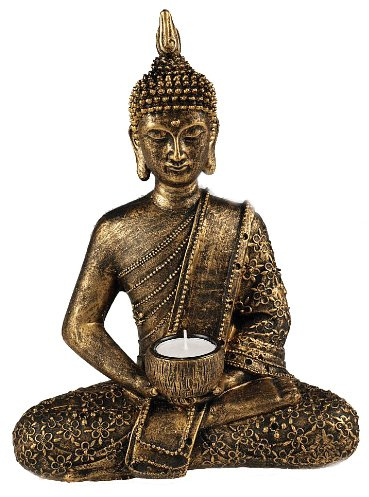 Something Different Large Thai Buddha tealight holder, gold, bronze