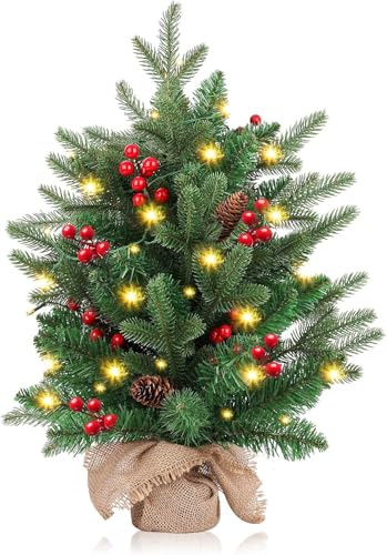 FGHB Christmas Tree,20 inch/50CM mini christmas trees,christmas trees with lights and 2M LED Lights,Cement Base Tabletop Christmas Tree,75 Branch Tips,for Home Office christmas decorations