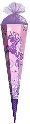 ROTH Schultüte groß Purple Unicorn - 85 cm - 6-eckig Rot(h)-Spitze Tüllverschluss - Zuckertüte Einhorn Schulanfang