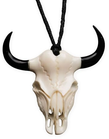 Fly Style - Indianer Kette - Büffelschädel Anhänger - Amulett Kette für Erwachsene - Spiritual/Alternative Lifestyle - Unisex - Boho Style