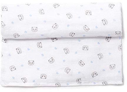 Ti TIN | Baby Musselin, 120x120 cm | Musselin Tuch mit Panda/Herz-Motiv, leichte und weiche Baumwollfaser, Mulltuch vielseitig einsetzbar, als Decke, Halstuch/Dreieckstuch, Spucktuch etc, Farbe: blau