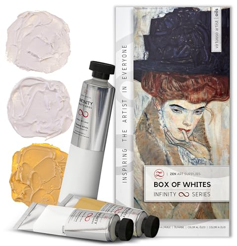 Pinturas al óleo blancas para artistas, pintura al óleo blanca de titanio de 200 ml, 50 ml de zinc blanco titanio, 50 ml de tono amarillo Nápoles, altamente pigmentada, cremosa y resistente a la luz