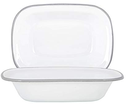 Argon Tableware 25.5cm Enamel Pie Dish - Grey Rim - Pack of 2 - Dishwasher Safe Pie Dishes Enamel Cookware Oblong Oven Tray Bakeware Pastry Casserole Roasting Tin