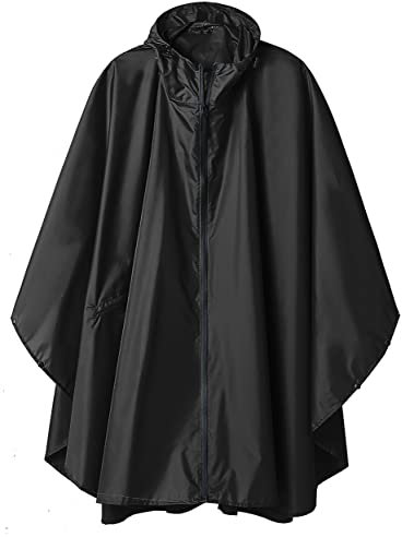 SaphiRose PONCHO Regenponcho Damen Herren Wasserdichte, Regencape mit Kapuze Reißverschluss, Regenmantel Damen Wiederverwendbar, Regenponcho Fahrrad Wandern, Regenjacke Damen Leicht, Total Schwarz