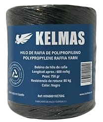 Kelmas - Cuerda - Hilo - Rafia - 450 MTS - 750 g - Grosor 4MM - Cuerda Agricultura - Cuerda Jardinería - Cuerda Paquetería - Cuerda Entutorar - Cuerda Empacar - Cuerda Tomates - Cuerda Negra