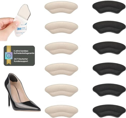 Premium Fersenpolster Schuheinlagen 6er Set – Fersenschutz & Fersenkissen mit 3M Kleber – Gel Antirutsch Einlagen für zu große Schuhe & Stiefel – Schuhfüller Heel Protector Pads gegen Blasen