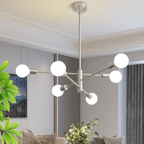 Deyidn Sputnik Chandelier Modern Brushed Nickel Chandeliers 6-Light Mid Century Ceiling Lighting Fixture for Living Room, Kitchen, Bedroom, Dining Room, and Farmhouse (6-Light)