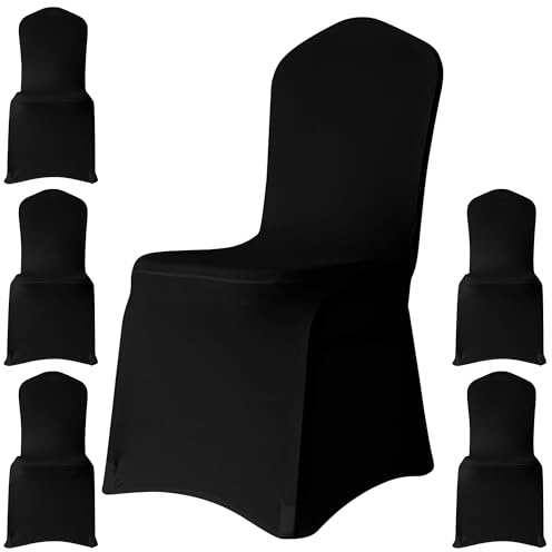 WedDecor Wedding Chair Covers Spandex Stretch Slipcovers, Black, Set of 6 | Removable Washable Slipcovers Universal Fit Protective Dining Chair Cover for Banquets Ceremony, Hotel & Events