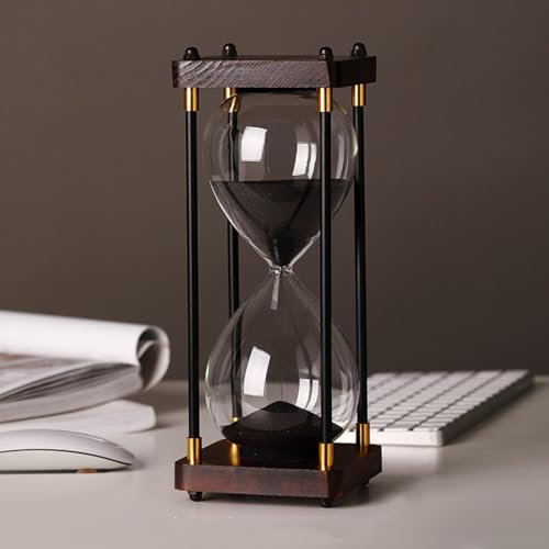 Temporizador de arena, reloj de arena de 60/30 minutos, moderno temporizador de madera con soporte de metal, reloj de arena decorativo grande, herramientas de gestión del tiempo para aula, cocina