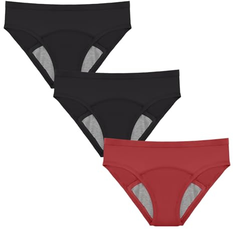 Carer Pack de 3 Bragas Menstruales para Flujo Abundante Absorción de 60 ml – Ropa Interior de Algodón Lavable Almohadilla Absorbente Especial para Uso Diario Braguita de Incontinencia para Mujer M