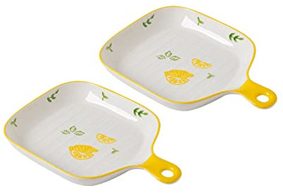 WOTZOV Fuente de cerámica para Horno, Cuadrada, con asa cómoda, Ideal para Preparar arroz, postres y ensaladas, Color Amarillo, 2 Unidades
