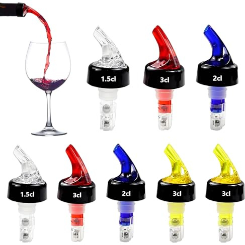 Zyluniy 8 Piezas Vertedor de Botellas, 1,5cl/2cl/3cl/4cl Dosificador Auto Pour Boquillas, Cónica Boquillas Anti-Goteo Dispensador para Vino tinto, Whisky, Licor fuerte y Vino amarillo