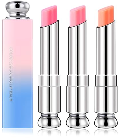 3 Pack Colour Changing Lip Balm, Lip Balm Gift Sets for Teenage Girls, Crystal Jelly Tinted Lips Care with Natural Moisturizers, Beauty Gifts for Teen Girls & Women
