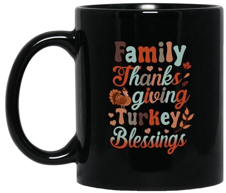 IVISION LEARNING LTD Family Thanks Giving Turkey Blessings Thanksgiving Black Mugs, 11oz 15oz Drinking Cups, Fall Seasonal Gifts