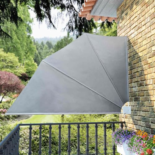 Nqyjm Abanico plegable para balcón, gris, 160 x 240 cm, protección contra el viento, toldo lateral, protección visual, toldo para balcón, terraza, jardín