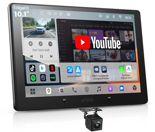 ATOTOEXCEL S8Gen4 10,1 pollici QLED Android Autoradio 2 DIN, CarPlay e Android Auto wireless, autoradio touchscreen 4G LTE, WiFi/USB-Tethering, Hi-Fi DSP, pre-out 4V, con telecamera posteriore, 4G+64G