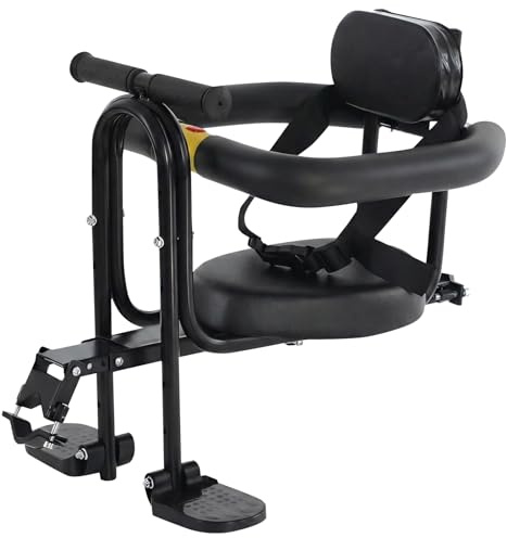 Asiento delantero para bicicleta, sillín infantil desmontable con barandilla y respaldo, cojín suave y pedal ajustable en altura, para bicicleta de carretera, plegable, para niños de 1 a 4 años (hasta