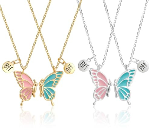 Rainway 2 set vänskapskedja för 2 flickor, bästa vänner fjärilshänge kedjor, Bff-kedjor för 2, vänskapskedjor, bästa vänner halsband, trendigt smycke present för kvinnor kvinnor