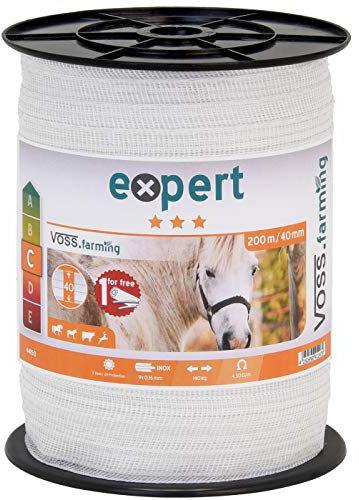 VOSS.farming Weidezaun-Band 200m, 40mm, 9x0,16 NIRO, weiß Weidezaunband Elektrozaunband