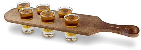 bar@drinkstuff Pine Shot Paddle Board with 6 Essence Shot Glasses 50ml - Drinks Paddle with Shot Glasses