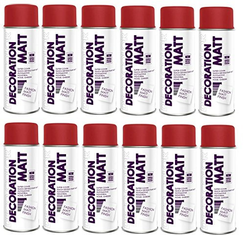 Fahrzeugteile Hoffmann 12er Sparpack DC Lackspray matt 400ml nach RAL freie Farbauswahl (12 Dosen in feuerrot MATT RAL 3000)
