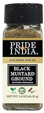 Pride of India – Black Mustard Seed Ground – Perfect Ingredient in Spice Blends – Spice up Pickles/Curries/Stews – Additives Free/Gourmet Spice – Easy to Use – 2.6 oz. Small Dual Sifter Bottle