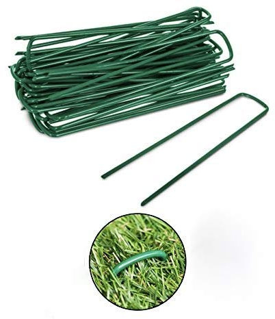 ADEPTNA Heavy Duty Green U-Shaped Garden Pins Securing Galvanised Metal Pegs For Artificial Grass Weed Fabric Landscape Netting Ground Sheets Fleece 15cm Powder Coated (PACK OF 50)