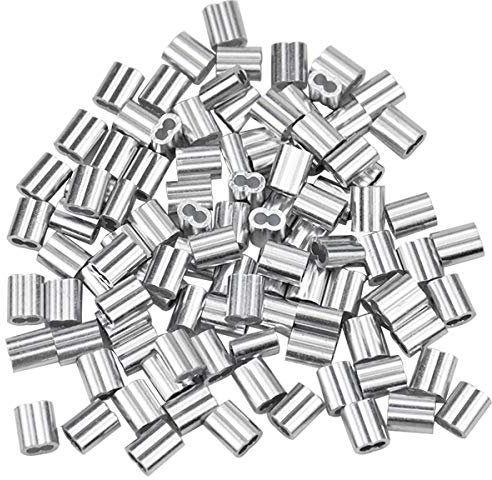 100 Stk Aluminiumhülse, Alu Klemme Drahtseilklemmen, Aluminium Pressklemmen Clips, Alu Crimpschlaufe Stahlseilklemme, Aluminium-Doppelhülsen für 2mm Seile Kabel Drahtseil