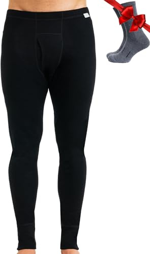 Merino.tech sous Vetement Merinos Homme - Pantalon Homme Laine Merinos 100% Lourd, Moyen, Léger avec Chaussettes (Large, 320 Black)