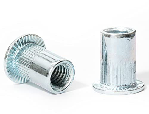 M8 x 18mm Flat Head Open End Blind Rivet Nuts Cylindrical Grooved Shank Metric AN 315 Zinc Plated Steel Threaded Insert Nutsert Rivnuts (Pack of 20) G06C/1