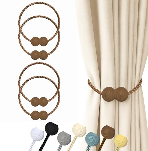 Hion Alzapaños magnéticos para Cortinas Marrón Oscuro 4 Unidades, alzapaños de Cortina para el hogar, Dormitorio, Oficina, Cortina Decorativa