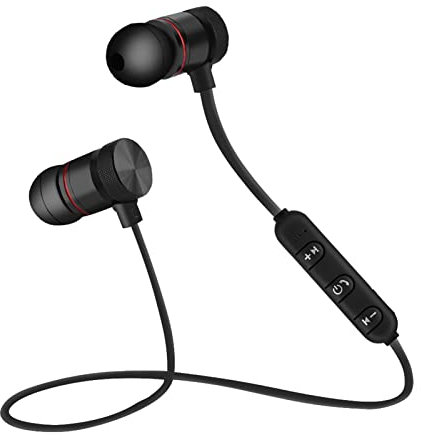 Auriculares Intrauditivos Inalámbricos Bluetooth 4.1 Con Micrófono, Magnéticos para Correr, Ligeros Con Cancelación de Ruido (Negro)